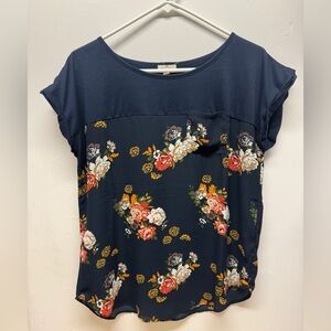 Mason & Belle Mixed Media Short Sleeve Blouse S